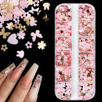 ชุดตกแต่งเล็บผีเสื้อสีทองสีชมพู 3D Flake Flower Heart Nail อุปกรณ์เสริมสำหรับการออกแบบเล็บเจล UV-Fenpier