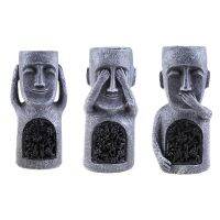 No SeeHearSpeak Evil Garden Easter Island Statue Flower Pot with LED Light Sculpture Planter Outdoor Decoration