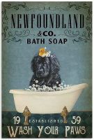 Dog Metal Tin Sign Newfoundland Co.bath Soap Wash Your Paws Funny Retro Poster Bathroom Kitchen Cafe Garage Home Art Wall