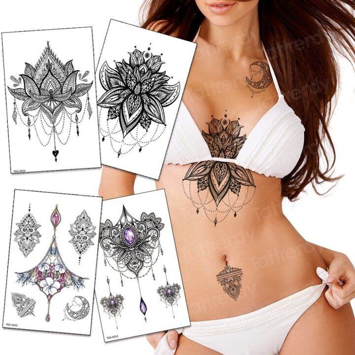 Large Geometric Underboob Mandala Temporary Tattoo  TattooIcon