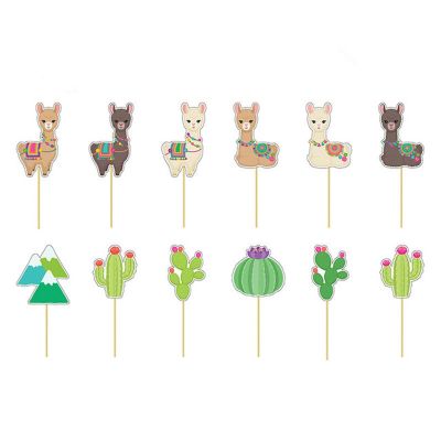 【CW】☁✚✚  Alpaca Toppers Birthday Decorations for Kids Flags Cactus Llama Unicorn