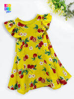 KiddeeCrew  ชุดกระโปรงเด็กระบายแขน ลูกพิสสีเหลือง  Yellow ruffled sleeves skirt set เหมาะสำหรับอายุ 2-10 ปี