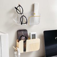 【CC】❈  Space-saving Storage Holder Wall-mounted Organizer for Supplies Adhesive with Hooks Tv