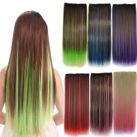 Jeedou Straight Synthetic Hair 5Clips Clip in One Piece Hair Extension Blue Brown Green Pink Highlighted Piano Color Wig  Hair Extensions  Pads