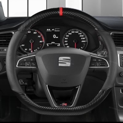 【YF】 Carbon Fiber Leather Car Steering Wheel Cover Non-Slip 38cm For Seat Tarraco Arona Ateca Ibiza Toledo Mii Leon Arosa Exeo ST FR