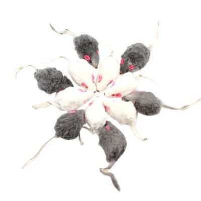 12Pcs False Mouse Cat Pet Toys Cat Long-Haired Tail Mice Sound Rattling Soft Real Rabbit Fur Sound Squeaky Cat Toy