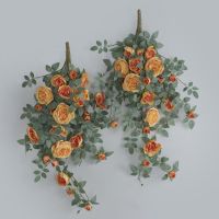 Artificial Rose Rattan Simulation Flower Garland Lifelike Leaves Wall Hanging Greenery Home Decoration Wedding Ornament DIY Gift