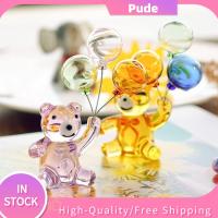 PUDE 2 pcs คริสตัลสีขาว ตุ๊กตาหมีแก้ว สีเหลืองทาเล็บ สีชมพูอมชมพู ของตกแต่งโต๊ะรูปหมีทำจากแก้ว ความสวยงามที่ชื่นชอบ บอลลูนบอลลูน ของตกแต่งโต๊ะรูปหมีพร้อมลูกโป่ง บ้านในบ้าน