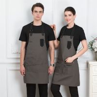 2022 Custom Unisex Work Apron For Men Canvas Black Apron Bib Adjustable Cooking Kitchen Aprons For Woman With Tool Pockets Aprons