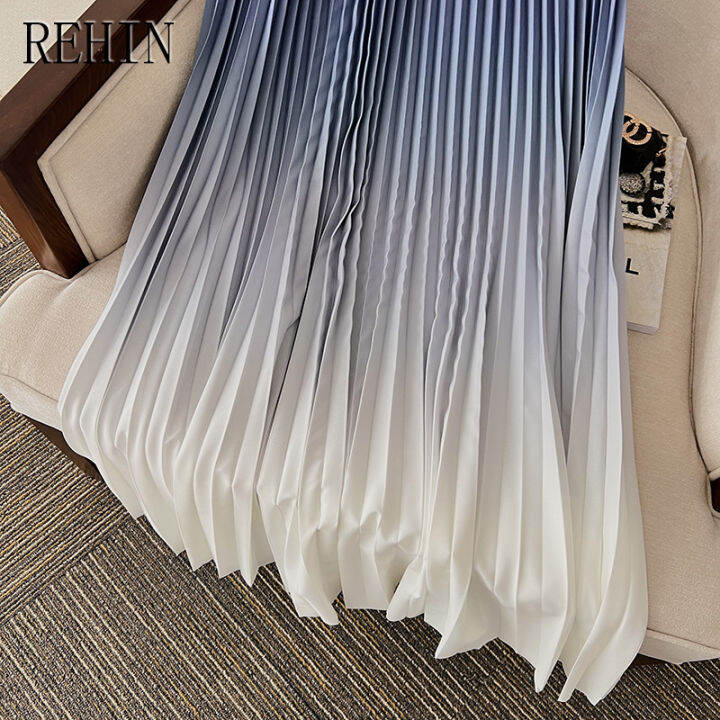 rehin-ฤดูร้อน-miyake-จีบเรียบง่ายแบบเกาหลีแฟชั่นสีไล่ระดับสีใหม่และยาวปานกลาง
