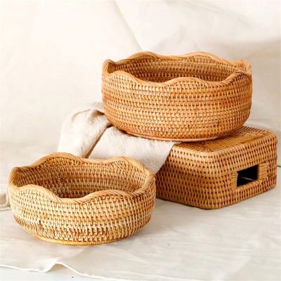 Bread Handicrafts Wicker Baskets Display Box Fruit Home Decoration Rattan Storage Tray Hand-Woven