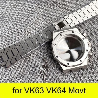 316L Steel 42Mm Square Watch Case Fit Quartz VK63 VK64 Movement Waterproof Flat Sapphire Crystal Bracelet Set Watch Repair Part