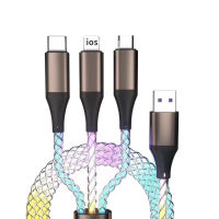 YurKem ไฟ3 In 1 66W 6A RGB Type C Micro USB Lightning สายชาร์จสำหรับ Iphone Xiaomi Samsung Huawei สายชาร์จ