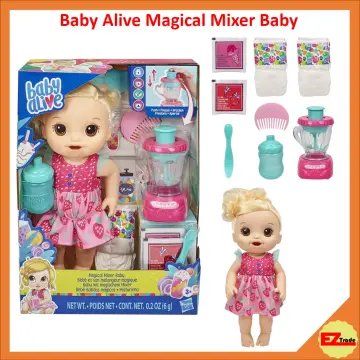 Baby Alive Magical Mixer Baby Doll, Strawberry Shake, Doll with Toy Blender, Baby Doll Set for Kids 3 and Up, Blonde Hair