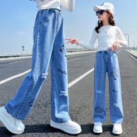 Spring Summer Fall Fashion Girls Jeans Kids Denim Trousers Children Elastic Waist Bottoms Girl Slim Pants Clothing 4-13 Years