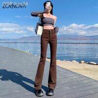 กางเกงขาบาน ZOENOVA-Jeans Retas Calças Jeans Elásticas Justas Moda De Rua ลำลอง Calça Marrom Verão Y2K 2022