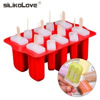 SILIKOLOVE 12 Cavity Frozen Ice Pop Maker Food Grade Silicone Popsicle Molds Reusable Ice Cream Molds With 12 Sticks Bar Wine Tools