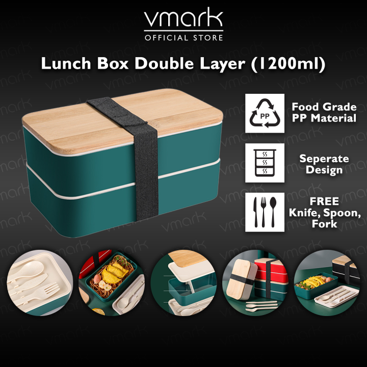 VMARK Bamboo Bento Lunch box Food Warmer Food Carrier Food Container ...