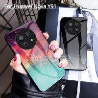 สำหรับ Huawei Nova เคส Y91สำหรับ Huawei Nova Y91 Y90 Y70 Y61 Plus NovaY91 NovaY90 4G เคสโทรศัพท์กระจกเทมเปอร์กรอบ TPU แบบนุ่มป้องกันแข็งกันแรงกระแทกฝาหลัง