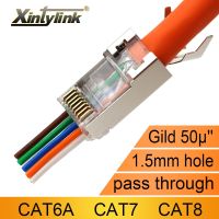 xintylink CAT8 CAT7 rj45 connector 50U CAT6A ends ethernet cable plug network SFTP FTP shielded lan jack pass through have hole Cables