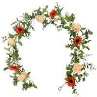 2 Pcs Artificial Flower Garland 12FT Fake Vine Silk Rose Hanging Plants Ivy for Wedding Arch Party Home Decorations