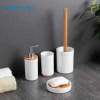 Smartloc 5PCS Plastic &amp; Bamboo Bathroom Accessories Set Toothbrush Holder Toothpaste Dispenser Soap Dish Bin Toilet Accessories