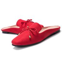 Big Size Women Suede Butterfly Knot Mules Shoes Square Toe Slippers