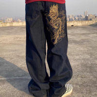 Korean fashion fairycore Autumn Dragon Embroidered High Waist baggy jeans streetwear Harajuku Womens pants Y2k jeans Clothing