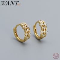 【YD】 WANTME 925 Sterling Leaves Pavé Hoop Earrings for Fashion European Charms Piercing Jewelry