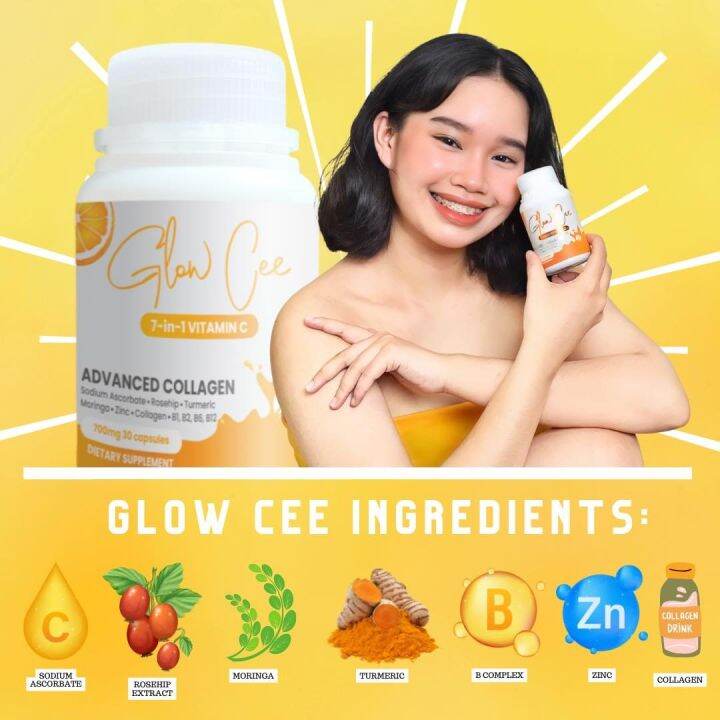 Glow Cee Vitamin C with Collagen Zinc Moringa Rosehip B Complex