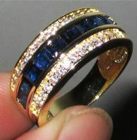 แหวนแฟชั่นชุบทอง18K แหวนไพลินสำหรับผู้ชายและผู้หญิง