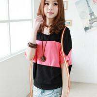 Womens Short-sleeved T-shirt Summer Batwing Sleeve Round Neck