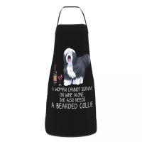 Wine And Bearded Collie Dog Bib Aprons Women Men Unisex Kitchen Chef Funny Tablier Cuisine for Cooking Baking Gardening Aprons