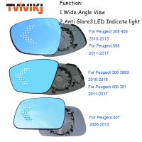 TVYVIKJ เลนส์กระจกสีฟ้ากระจกมองข้างมองหลัง LED แสดง Ligh สำหรับเปอโยต์301 308 408 508 2010-2019กว้างมุมมองต่อต้าน