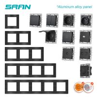 ஐ❆✇ SRAN F9 Series Black Aluminum alloy Panel DIY sockets and switches 220vFrench eu Electrical outlets Usb wall outlet TV rj45