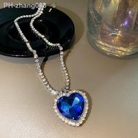 Big Crystal Heart Pendant Necklace for Women Full Rhinestone Necklace Titanic Heart of Ocean Blue Heart Love Forever Jewelry