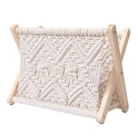 Nordic Cotton Woven Storage Basket Boho Macrame Magazine Rack Desktop Book Shelf Photo Prop