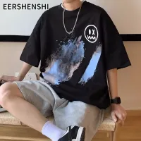 EERSHENSHI เสื้อคอคลมแขนสั้นแฟชั่นใหม่เสื้อยืดเสื้อแบบหลวมลำลองของผู้ชาย