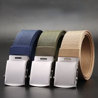 3.8cm Nylon Mens Belt Metal Automatic Buckle Outdoor Breathable Solid Color Braided Belt for Men Youth Trend Waistband Belts