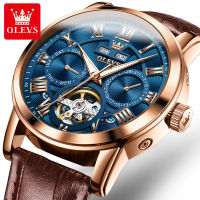 OLEVS 6668 Genuine Leather Band Fashion Men Wristwatch Waterproof Automatic Mechanical Watch For Men Luminous Calendar Week Display Month Display