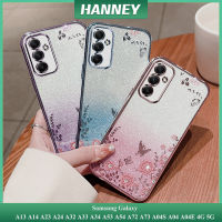 HANNEY สําหรับ Samsung Galaxy A13 A14 A23 A24 A32 A33 A34 A52 A52S A53 A54 A72 A73 A04S A04 A04E 4G 5G เปลือกโทรศัพท์มือถือสะอาด กระดาษแฟลช bling เปลือกกระดาษป้องกันการสั่นสะเทือน 6d การชุบสีลับ สวนลวดลายอ่อน TPU ฝาครอบด้านหลัง MM-08