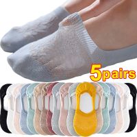 mengmaomao 5pairs Silicone Non-slip Invisible Socks Mesh Ankle Boat Female Cotton Show