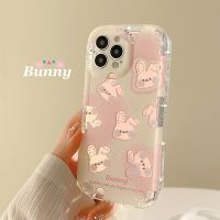 Cartoon Pink Rabbit Laser Case For iPhone 14 13 12 11 Pro Max 14 Plus 13 Pro Creative Transparent Drop-proof Soft Tpu Phone Case