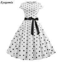 KK2022ผู้หญิง Robe Swing Dress R Pin Up Vintage 1950S 60S Rockabilly Dot ฤดูร้อนหญิงชุด Elegant Tunic Vestidos Whiteq11