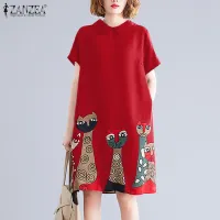 [Free Shipping] ZANZEA Women Floral Shirt Dress Casual Loose Tunic Party Midi Dresses