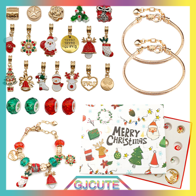 GJCUTE สร้อยคอ24pcs จี้คริสต์มาสนับถอยหลัง Advent ปฏิทินตาบอดกล่องคริสต์มาสแกน DIY สร้อยข้อมือคริสต์มาส Surprise Gift BOX