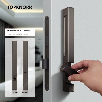TOPKNORR ล็อคประตูแม่เหล็กแบบมินิมอลลิสต์ล็อคในบ้านมือจับประตูห้องไม้สีดำล็อคแบบปิดเสียงกระจกโค้ง