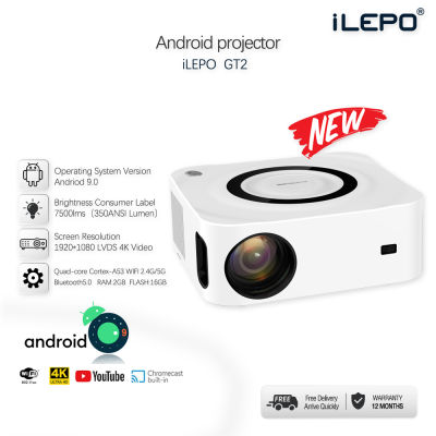 โปรเจคเตอร์ 4k android Dual WIFI 2.4G/5.0G with Bluetooth, 1080P HD projector 350ANSI Lumen High brightness can be used in classroom and outdoor ILEPO โปรเจคเตอร์ mini