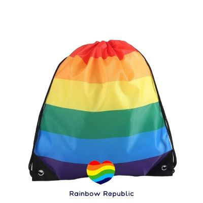 กระเป๋าสีรุ้ง กระเป๋า กระเป๋าสะพายหลัง สีรุ้ง กระเป๋าผ้า กระเป๋าผ้าใบ กระเป๋าผ้าร่ม กระเป๋าหูรูด Rainbow Pride Stripe backpack Shoulder Bag Polyester