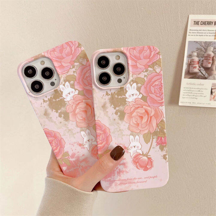 rose-bunny-case-สำหรับ-iphone14-กรณีดอกไม้สีชมพูสำหรับ-iphone12promax-กระเป๋าใส่โทรศัพท์แบบเต็มรูปแบบสำหรับ-iphone13-เคสโทรศัพท์น่ารักสำหรับ-iphone11